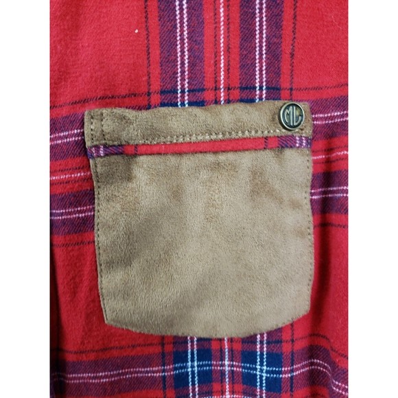 Marley Lilly Shirt Womens Lg Red Blue Button Up Monogram Pocket Blank - Picture 2 of 8